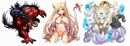 左から召喚獣ベヒーモス、召喚嬢捨て猫ミーシャ、召喚神九尾ノ狐 左から召喚獣ベヒーモス、召喚嬢捨て猫ミーシャ、召喚神九尾ノ狐