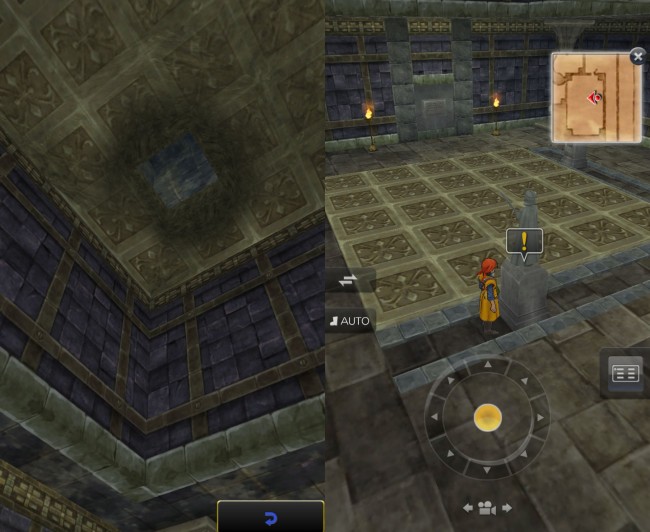 dq8_36 ドラゴンクエスト8 スマホリメイク版 攻略 第4回 パルミド/カジノ/カジノ景品を錬金/闇商人/ゲルダのアジト/剣士像の洞窟/魔法船 スマホの画面を長押しして主人公視点に切り替え、天井に空いた穴を確認しよう。 dq8_36 ドラゴンクエスト8 スマホリメイク版 攻略 第4回 パルミド/カジノ/カジノ景品を錬金/闇商人/ゲルダのアジト/剣士像の洞窟/魔法船 スマホの画面を長押しして主人公視点に切り替え、天井に空いた穴を確認しよう。