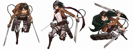左からエレン、ミカサ、リヴァイ
