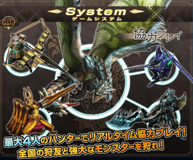 全国の猟友と強大なモンスターを狩れる。