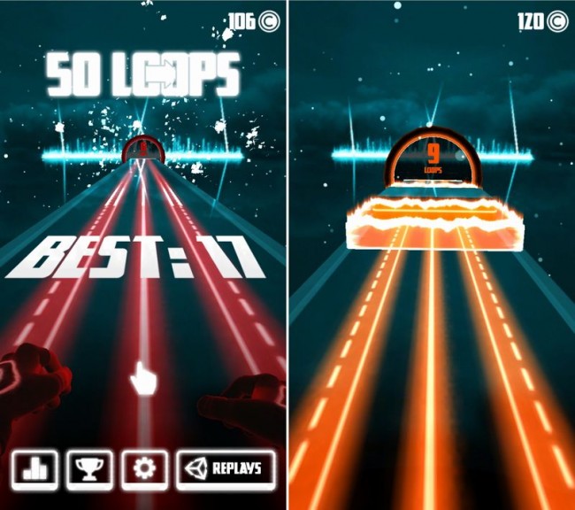 障害物は2種類のブロックのみ。タップ→ジャンプで、ひたすら前に進むランゲーム。
