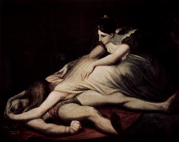 殺されたジークフリートと悲しむクリームヒルト 画像出典：https://ja.wikipedia.org/wiki/ニーベルンゲンの歌