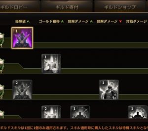 ＨＩＴ、ギルドスキル画面。