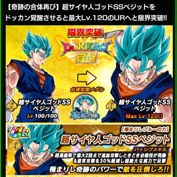 「超サイヤ人ゴッドSSベジット／極まりしブルーの力」にドッカン覚醒！
