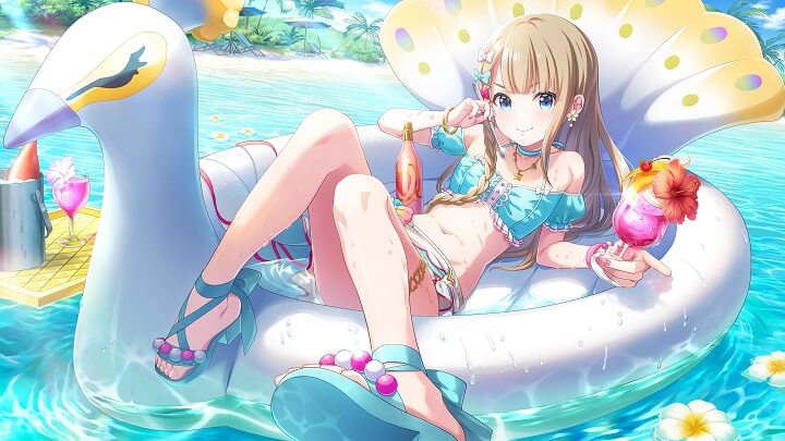 その浮き輪ボートになりたい！キュートな水着衣装が可愛い「ほろにがサマーメモリーズ 成宮すず」が登場したアイドル・マネジメントRPG『IDOLY PRIDE』の画像